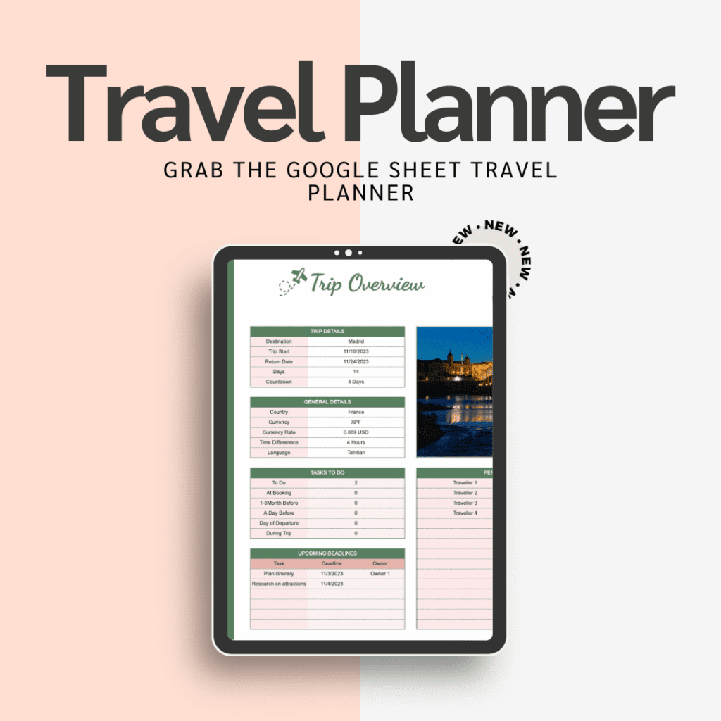 Google sheets digital travel planner