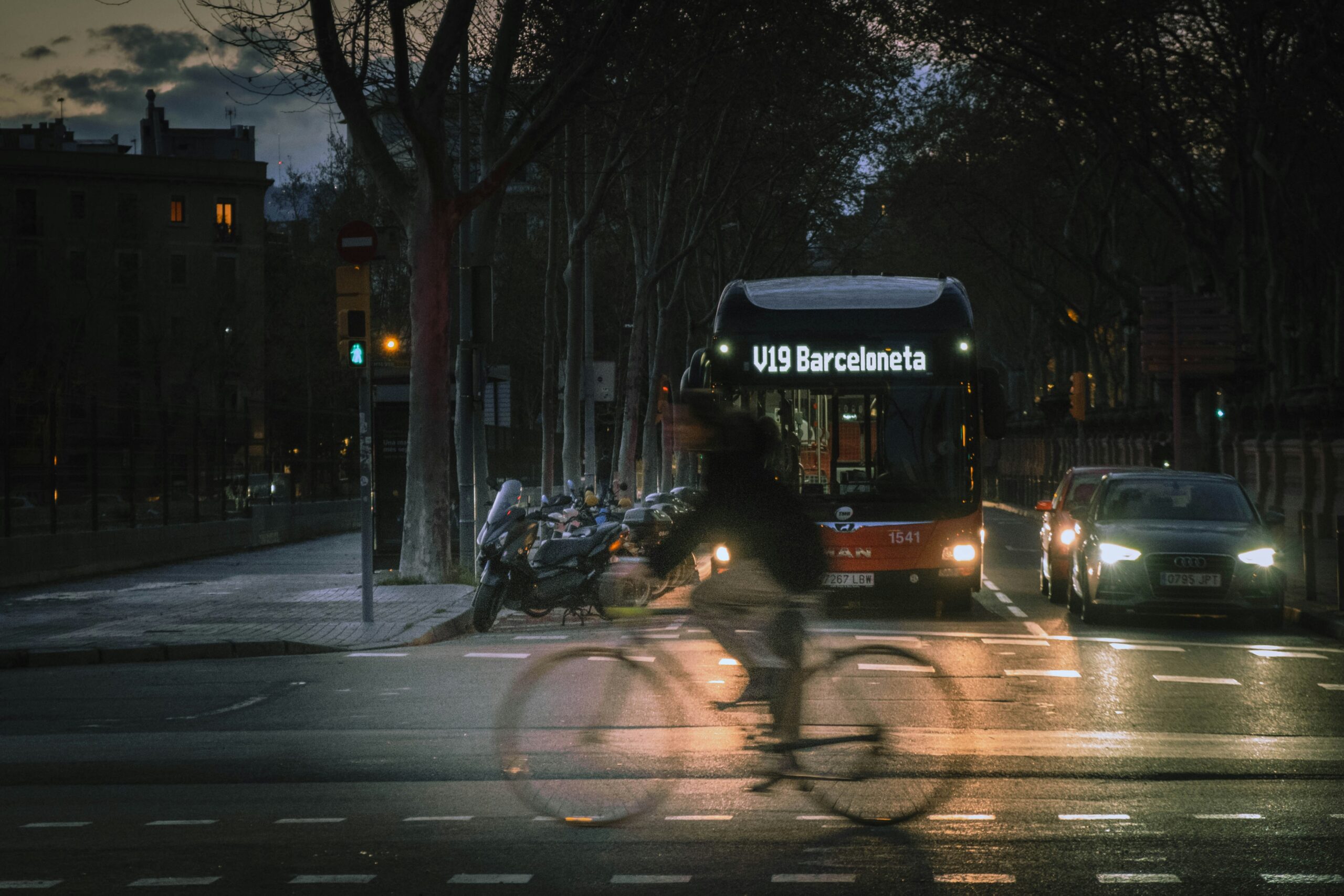 Barcelona in February weather - Crossing the street at night