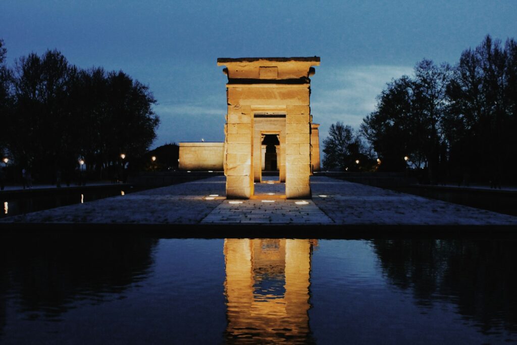 Beauty after sunset in Madrid at Templo Debod. 

