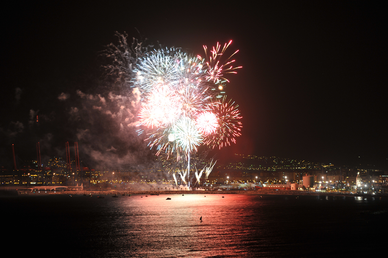 Fireworks opening Málaga August Fair by the sea Spain