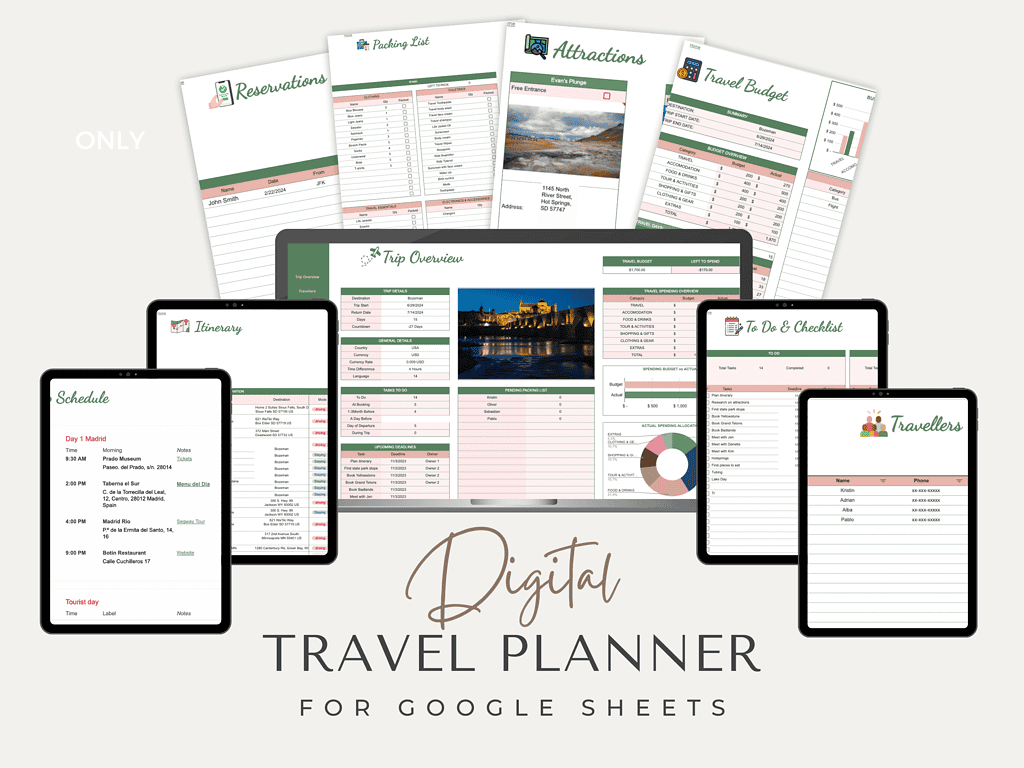 Travel itinerary template Google Sheets for organized trip planning