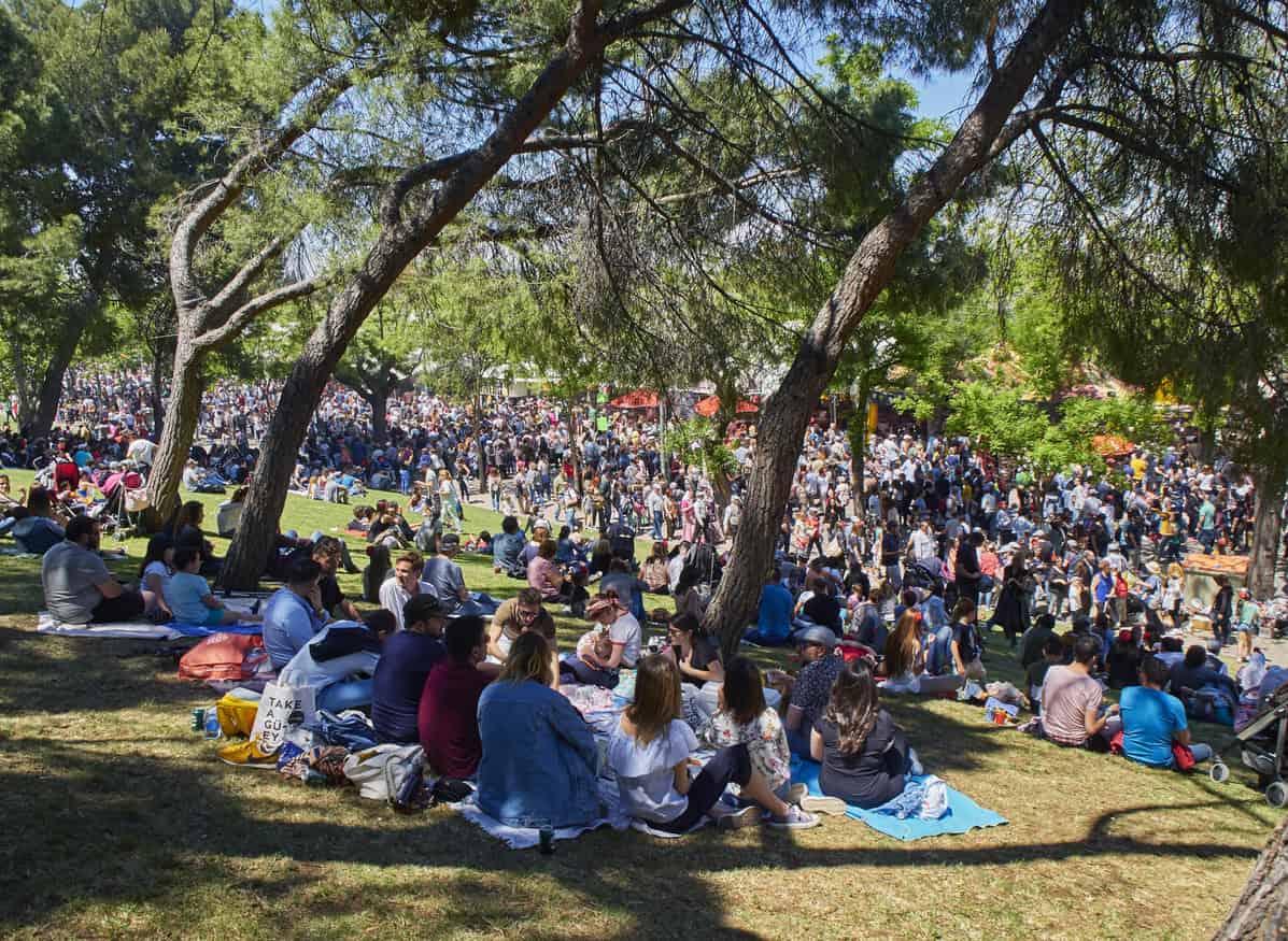 Madrid, Spain - May 15, 2018. Citizens honoring its patron, Saint Isidro Labrador, at San Isidro festivity fair, in Pradera de San Isidro park of Madrid. San Isidro Festival in Madrid.