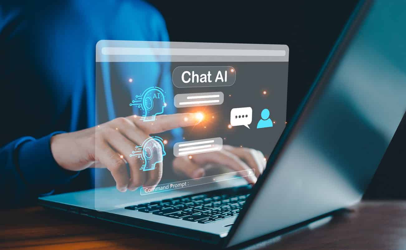 AI chatbot conversation using artificial intelligence technology smart robot AI, Generative AI a man using AI. How to plan a trip to Spain using AI