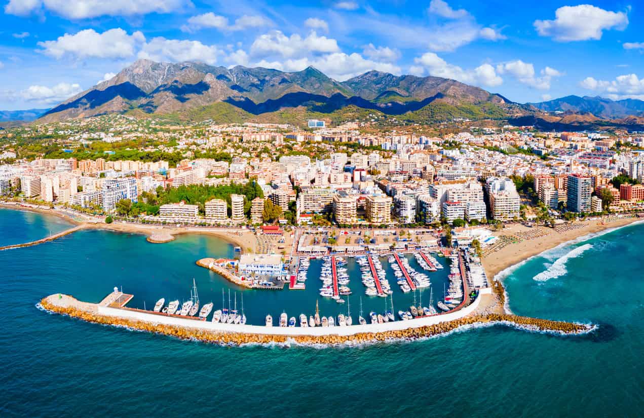 Marbella, Spain marina aerial panoramic view. Marbella is a city in the province of Malaga in the Andalusia, Spain. Things to do in Marbella.