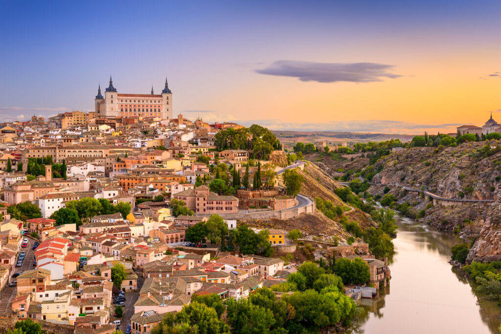 Toledo, Spain old city over the Tagus River.- Day trips from Madrid including Segovia, Toledo, El Escorial, and Ávila