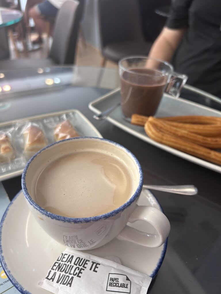 Breakfast of churros and mazapán at Café de las Monjas in Toledo, Spain
