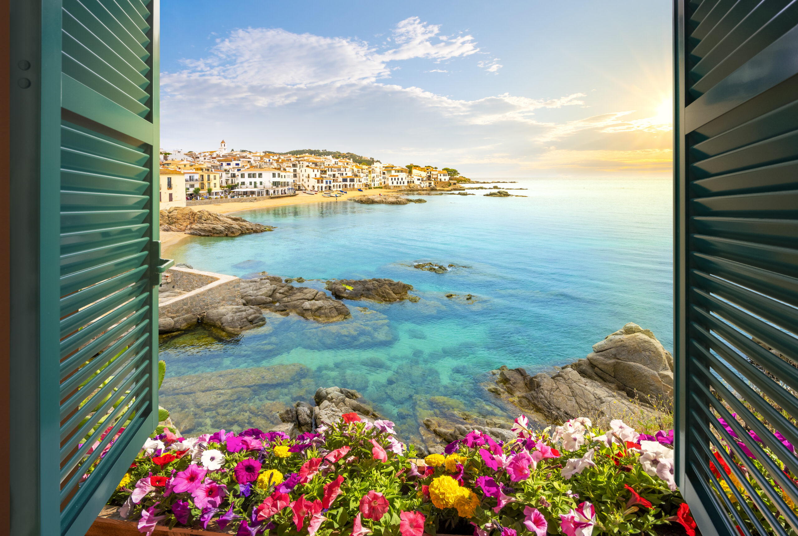 Calella de Palafrugell Costa Brava sunset view from window Spain accommodation Airbnb vs hotel Spain
