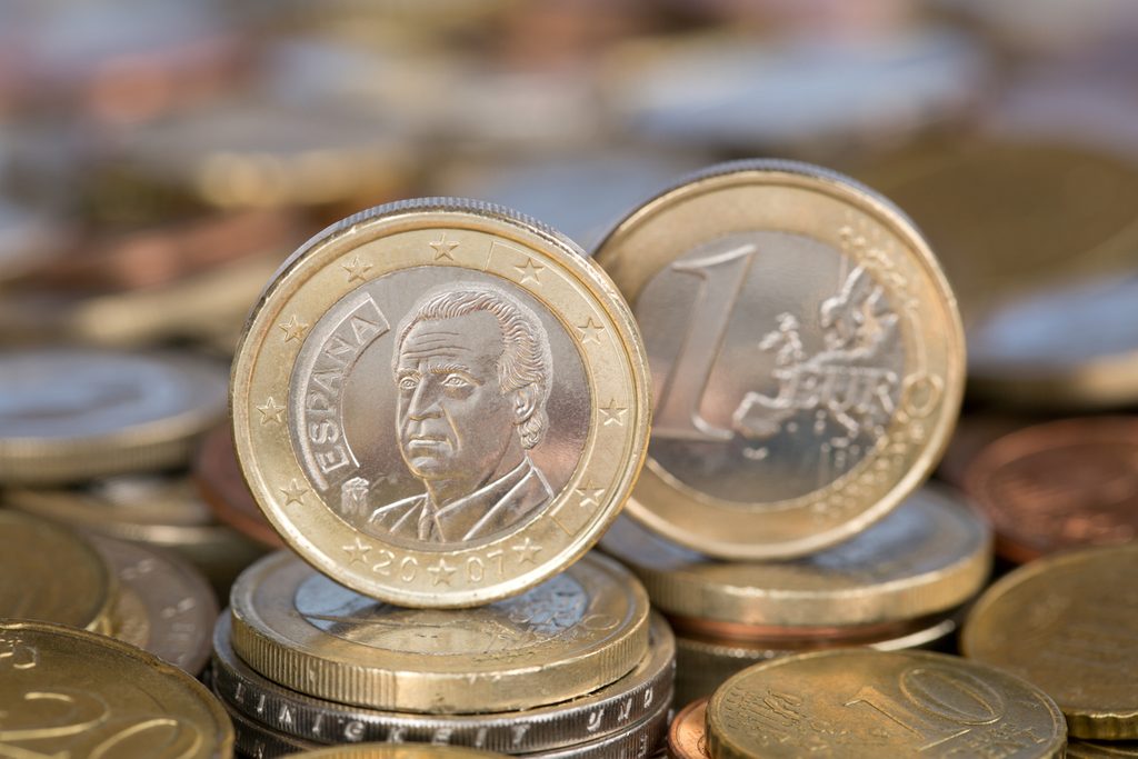 Spain currency for tourists with euro notes and coins